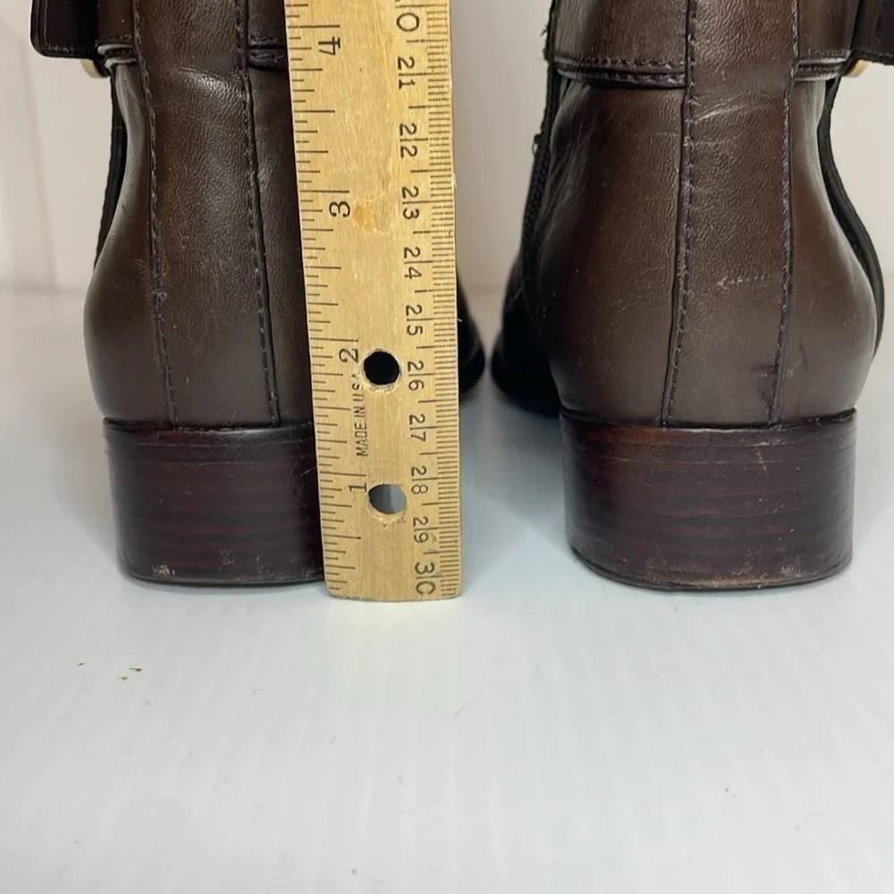 Tory Burch Riding Bristol Boots Women’s Sz 8 Brown Coconut Gold Leather Side Zip